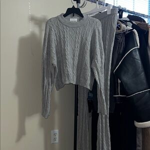 Gray Cable Knit Sweater Set